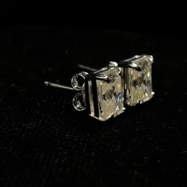 A+ Synthetic Moissanite 10.80 Ct Emerald Cut Earring Pair For Gifting
