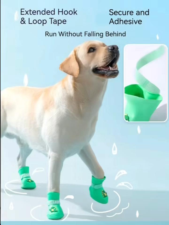 4pcs/set Anti-slip Pet Rainshoe Cartoon Waterproof Outdoor Footwear Socks Dog Ankle Boots Pet Silicone Boot