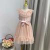 Flickklänningar 2024 Sommar Barnkläder Rosa Ärmlös V-ringad Polka Dots Mesh Princess Klänning för barn