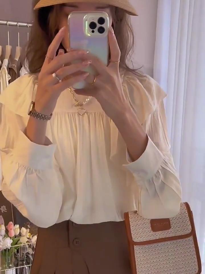 Damesblouse Chique Elegant Herfst Eenvoudig Vintage Tops Pullover Office Lady Kleding All-match Stijlvol Chiffon Shirt met lange mouwen