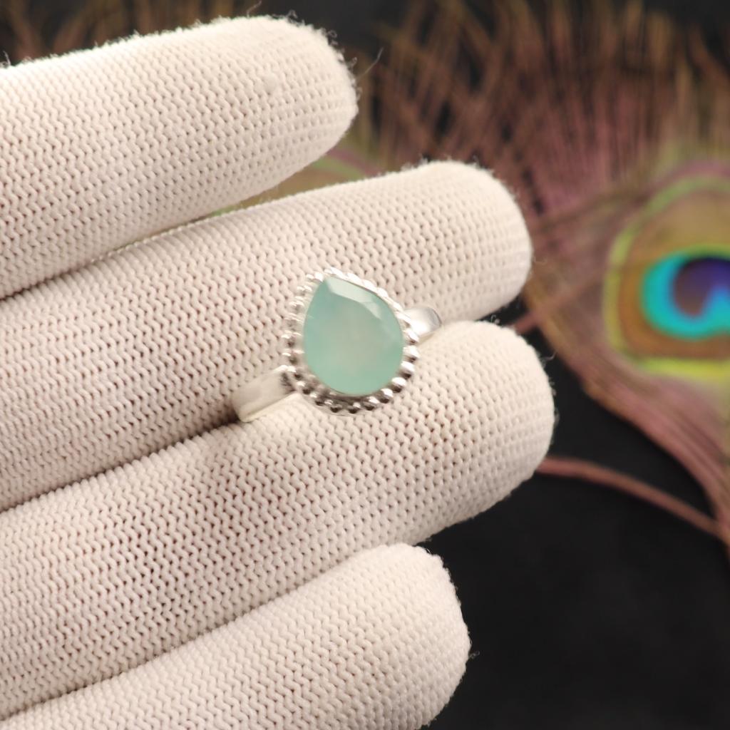 Aqua Chalcedony Gemstone 925 Sterling Silver Jewelry Designer Ring Gift For Wife RR-77-21