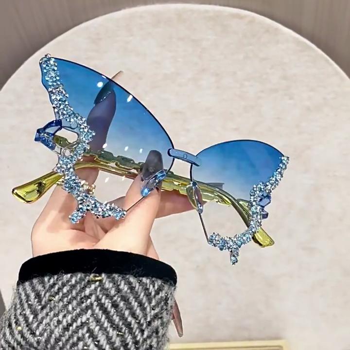 Rhinestone-encrusted Butterfly-shaped Sunglasses for Women, Fashionable and Unique Frameless Sunglasses, European and American Style Eyewear