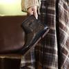 Johnature Genuine Leather Retro Flat Short Boots Side Zipper Soft Cowhide Versatile Women's Shoes