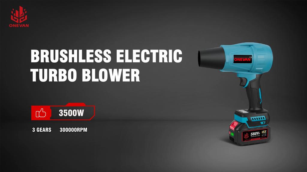 ONEVAN Brushless 3 Gears Electric Air Blowers Turbo 300000RPM Jet Fan Handheld Leaf Blower Dust Blowing Tool for 21V Battery