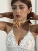 Cross Border Autumn New Sparkling Braided Rope Satin Flower Necklace Women's Jewelry Fashion Elegant Flower Necklace