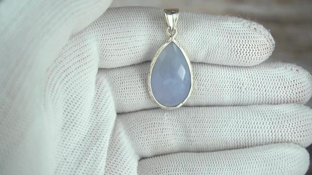 Aqua Chalcedony Handmade Pendant, 92.5% Silver Pear Pendant for Her