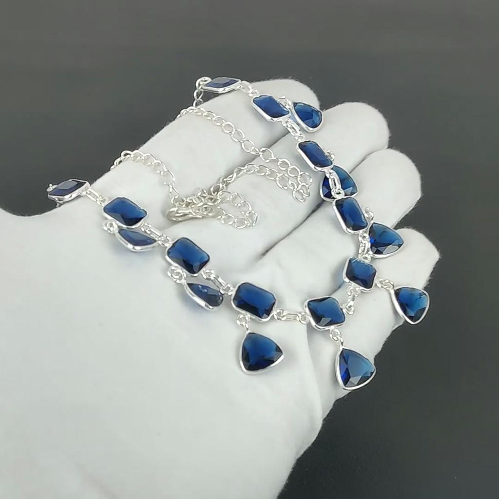 Colier cu Piatră Prețioasă Safir Albastru în Formă de Inimă Colier din Argint Sterling 925 Colier cu Safir Albastru Colier Bohemian Handmade din Argint Cadou Pentru Nuntă