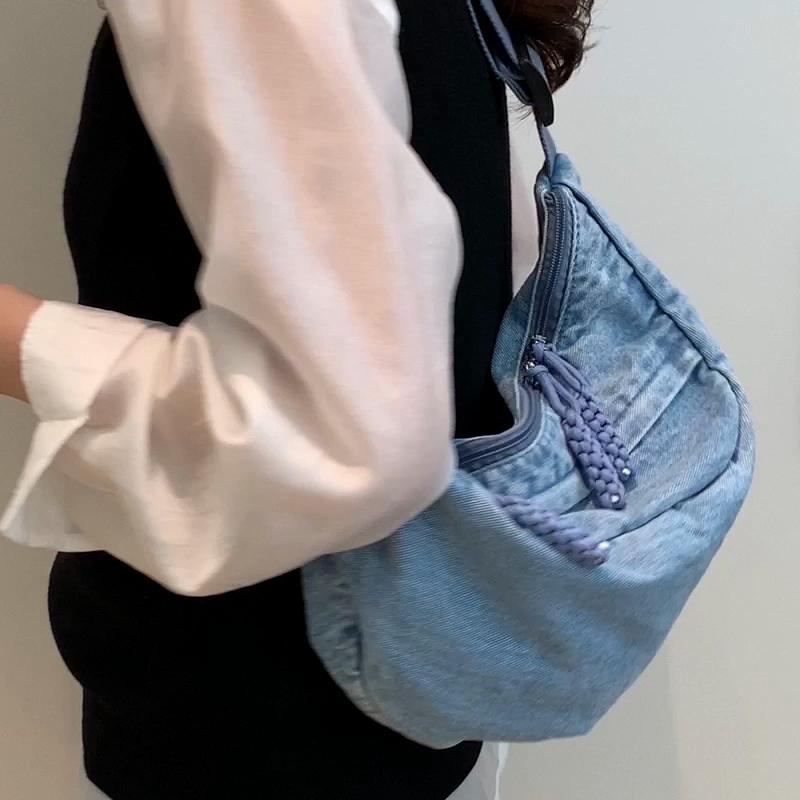 Light Denim Small Bag Women's Shoulder Crossbody Bag Commuter Dumpling Bag