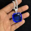 CERTIFIED Blue Tanzanite Square Cushion 91 Ct Lab Created Pendant Gems Free Gift ,MY.PD-90-NS