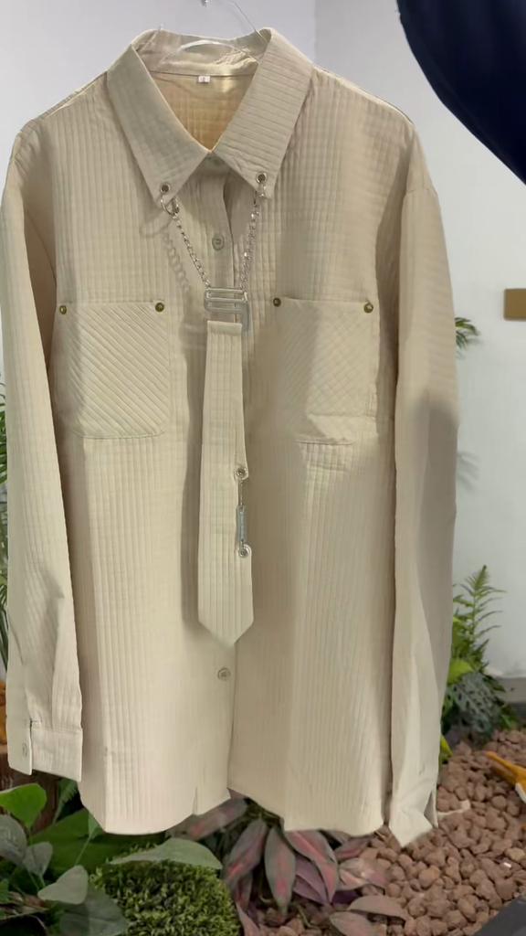 Women's Corn Grid Long Sleeve Shirt Autumn American Heavy Industry Chain with Tie Tops Vintage Fashion Couple Casual Blouses