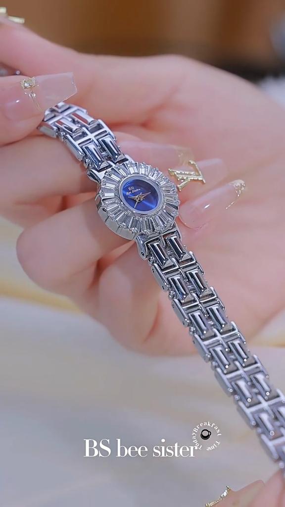 Bs Bee Sister 1816 Vintage Crystal Silver Watch for Women Famous Luxury Brand Waterproof Elegant Small Dial Ladies Watches Gift for Birthday