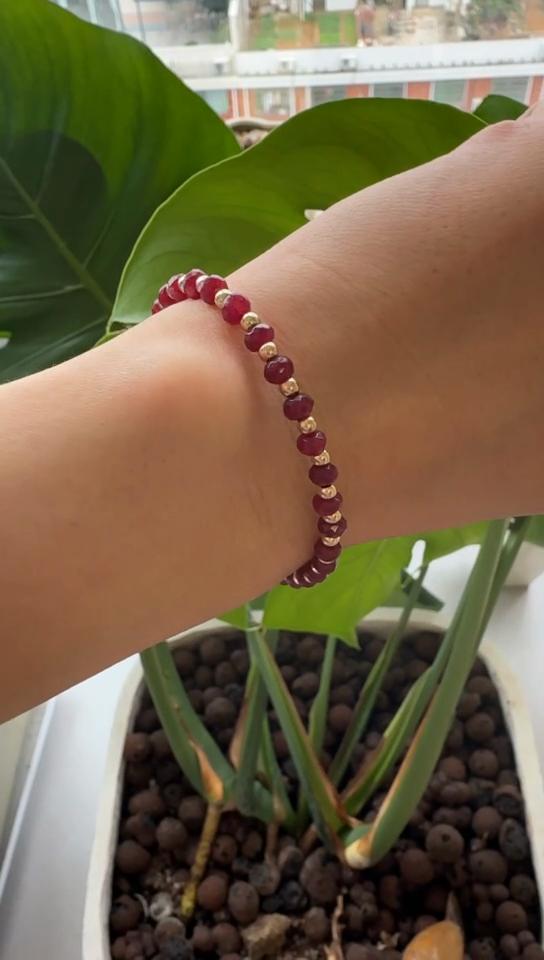 Ruby Bracelet Gold Filled Rose Gold or Sterling Silver Beads Bracelet