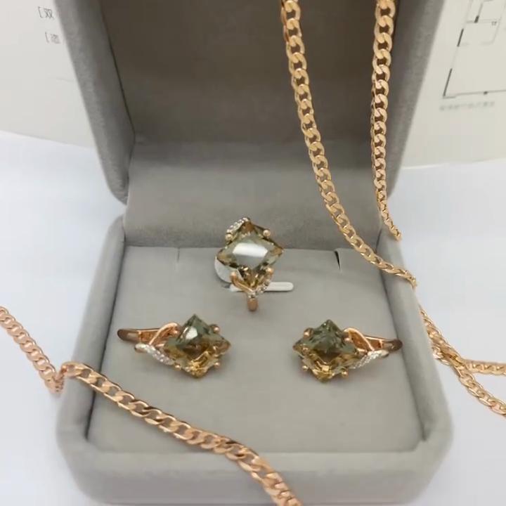 PATAYA Unique Women Earrings 585 Rose Gold Color Artificial Zircon Craft Classical Earrings Ring Combination Set