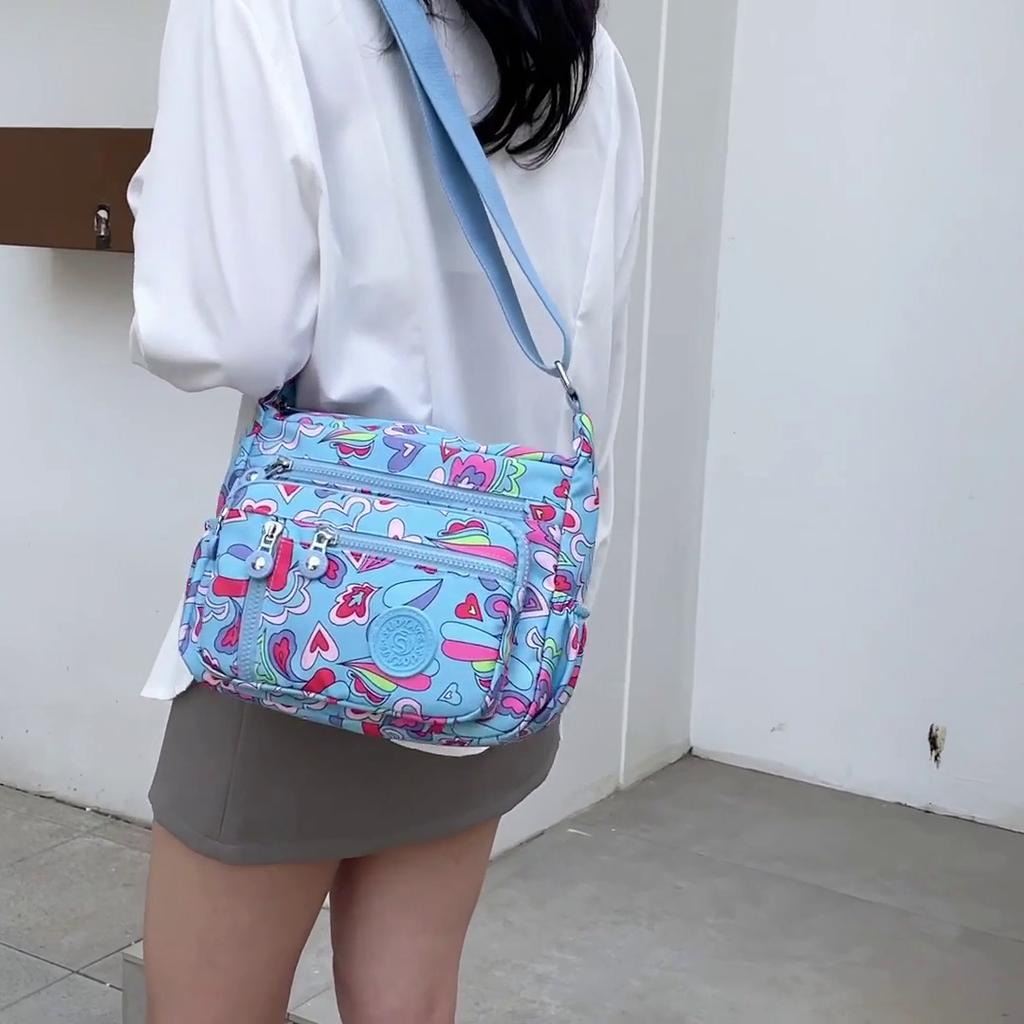 Women's Mobile Phone Bag Printed Nylon Shoulder Bag Crossbody Bag Middle-Aged Mother Bag Small Square Bag