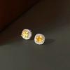 Fashion Minimalist Geometric Square Citrine Stud Earrings for Women