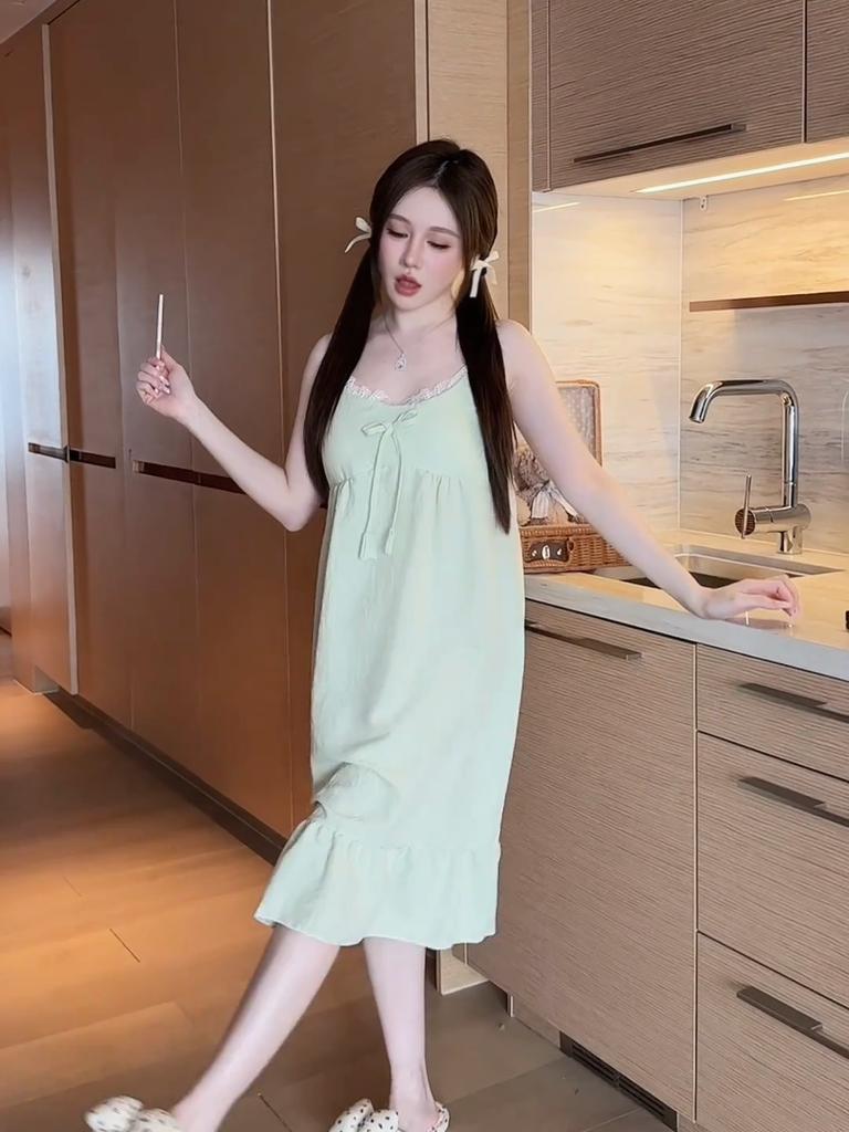 Women's V-Neck plus size M-5XL Nightgown summer solid Lace splicing casual oversize Nightdress with Chest Pad Sleepwear homewear