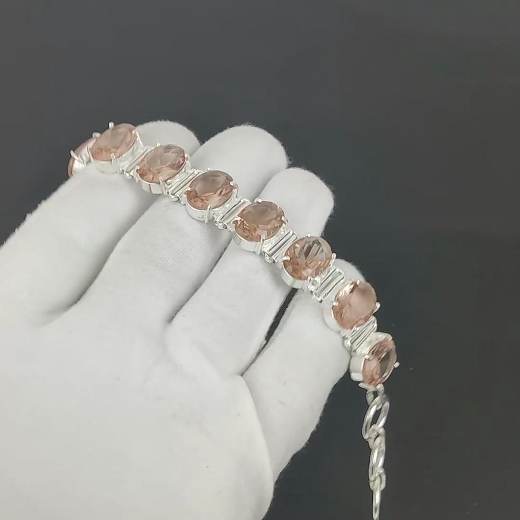 Morganite Bracelet 925 Sterling Silver Bracelet Adjustable Chain Bracelet Handmade Boho Bracelet Morganite Gemstone Jewelry Easter Gifts