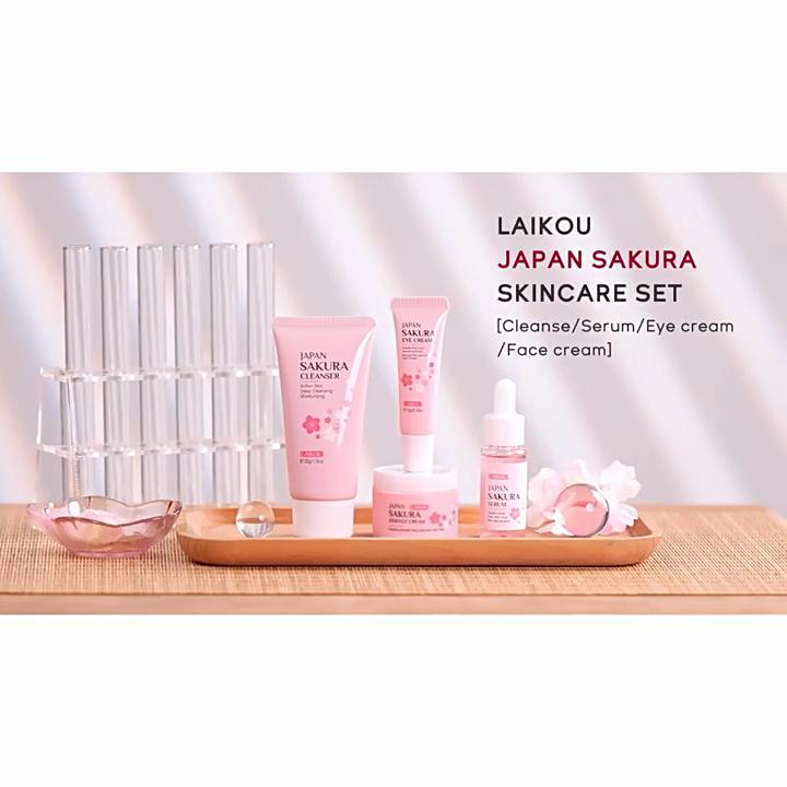 LAIKOU Sakura Skin Care Set 4 Pcs Cleanser, Serum, Cream, Eye Cream