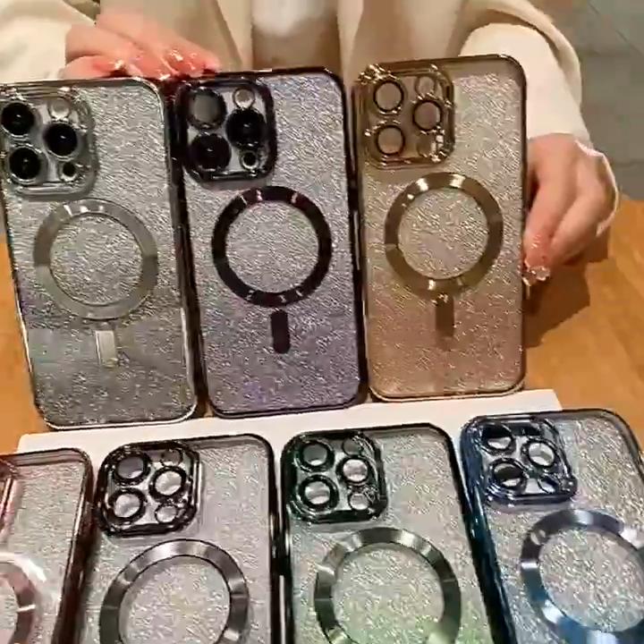 Magsafe Plating Gradient Glitter Clear Case pro iPhone 11 12 13 14 Pro Max 14 Plus měkký silikonový magnetický kryt bezdrátového nabíjení