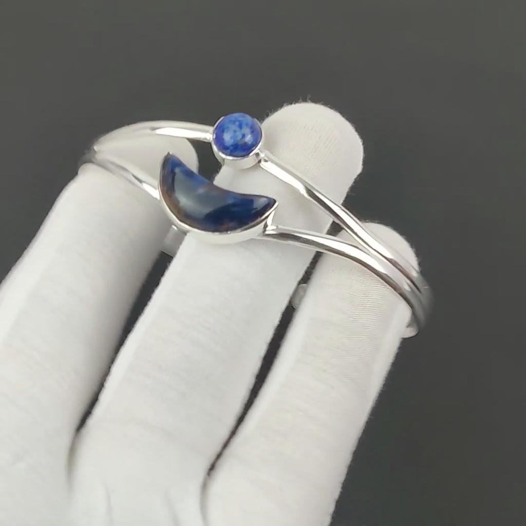 Natural Lapis Lazuli Gemstone Handmade Cuff Bangle 925 Sterling Silver Cuff Bangle, Sodalite Bracelet For Wife , Unisex Bangle, Party Wear Gift