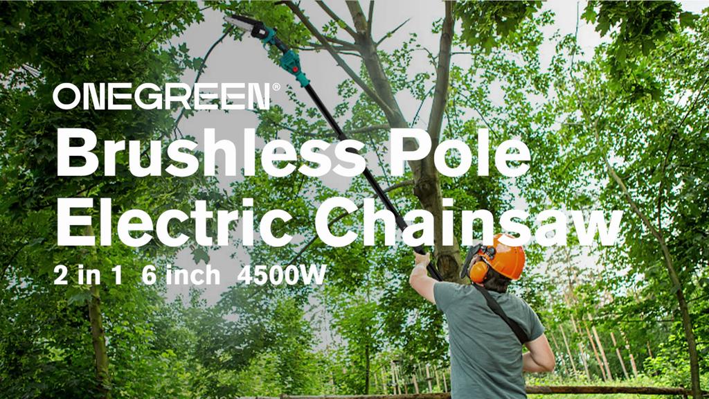 ONEGREEN 4500W 6Inch Brushless Telescoping Pole Electric Chainsaw 205CM Rechargeable Gardening Power Tool For 18V Battery