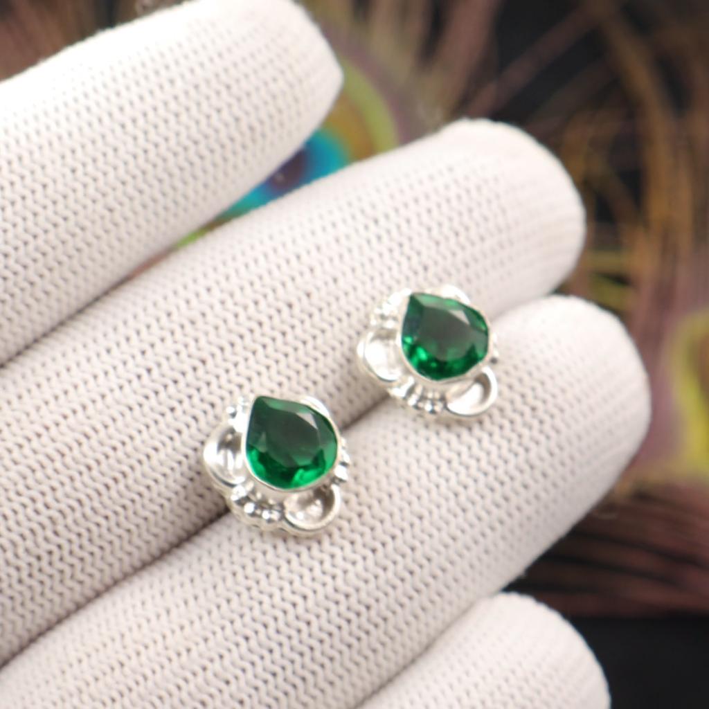 Faceted Chrome Diopside Gemstone Earrings 925 Sterling Silver Handmade Jewelry EE-159-9