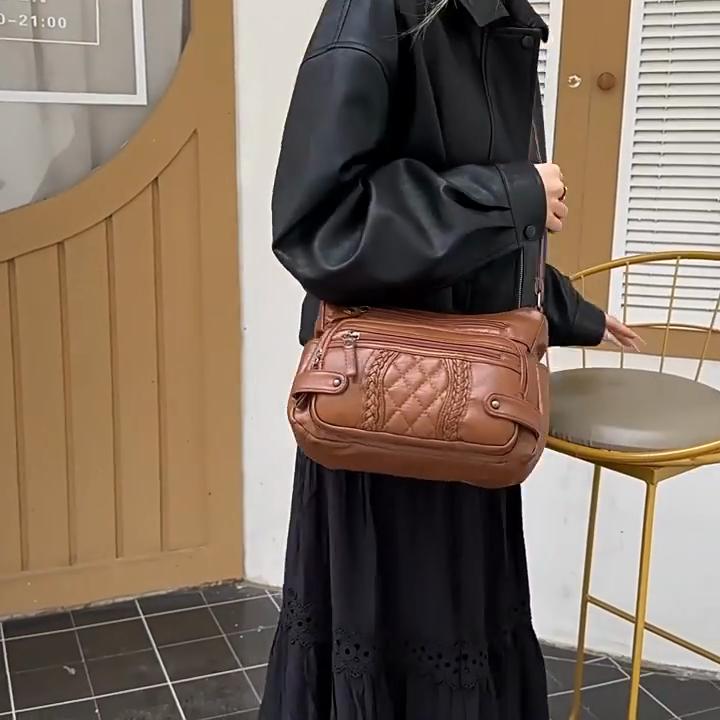 SCIONE Middle-aged Mother Crossbody Bag Multi-functional Soft Leather New Shoulder Bag Multi-compartment Multi-Pocket Rhombic Joker Messenger Bag