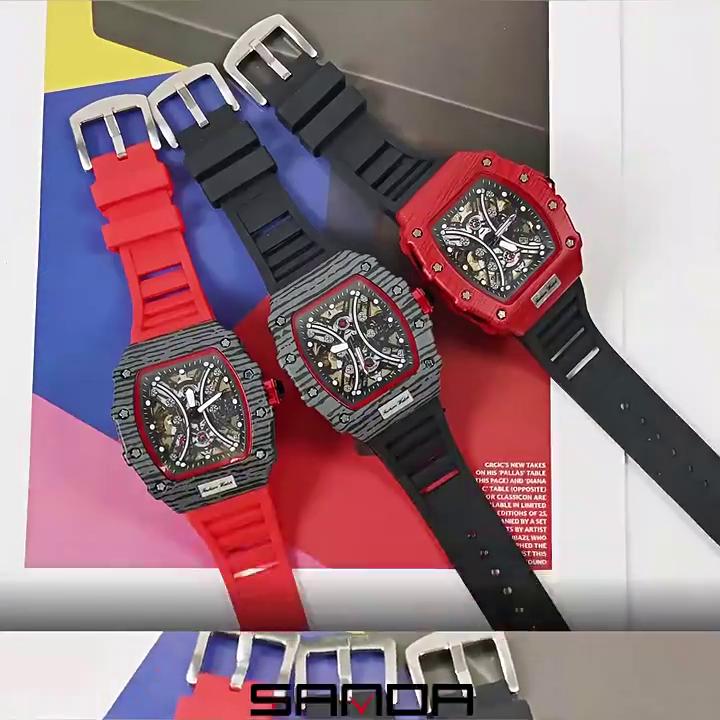 SANDA Square Quartz Fashion Leisure Ceas pentru bărbați Ceas de mână mecanic complet cu gol