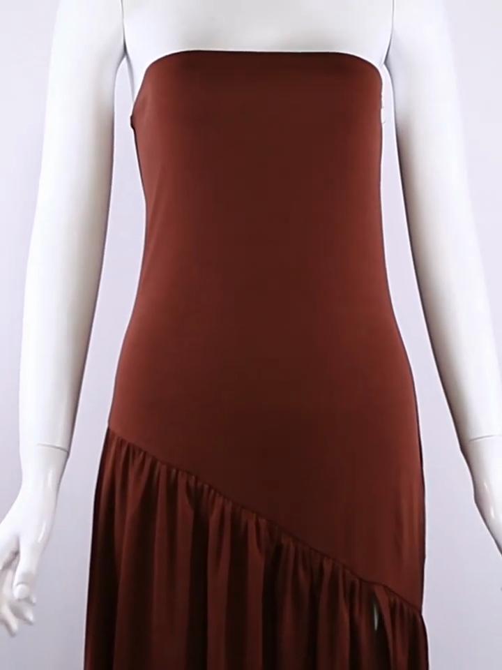 Spring New Temperament Sexy Scarf Collar Solid Color Side Slit Slim Fit Tube Top Dress for Women
