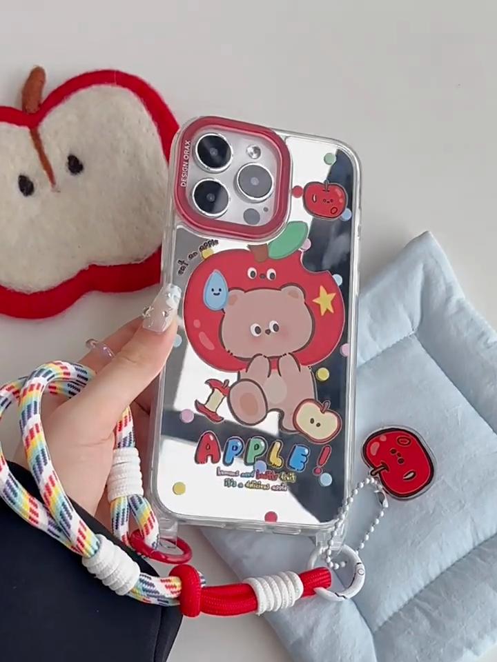 Mirror Anti-theft Lanyard Phone Case Compatible and Suitable for iPhone15 14 13 12 11promax Apple Bear