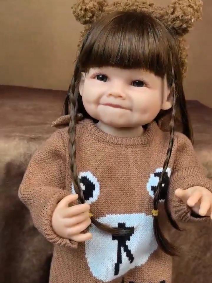 KEIUMI Tegneserie Bear Reborn Baby Girl Doll Toy 55 cm Full Body Silikon Vinyl Babyer Reborn Doll Leke Julegaver Halloween dekorasjon