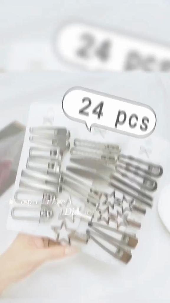 24Pcs/Set Y2K Silver Metal Hairpins for Women Girls Star Hair Clip Multiple Styles Seamless Duckbill Clip Girls Hair Accessoires