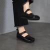 Johnature Retro Genuine Leather Square Toe Flat Shoes Soft Sole Handmade Solid Color Women's Shoes