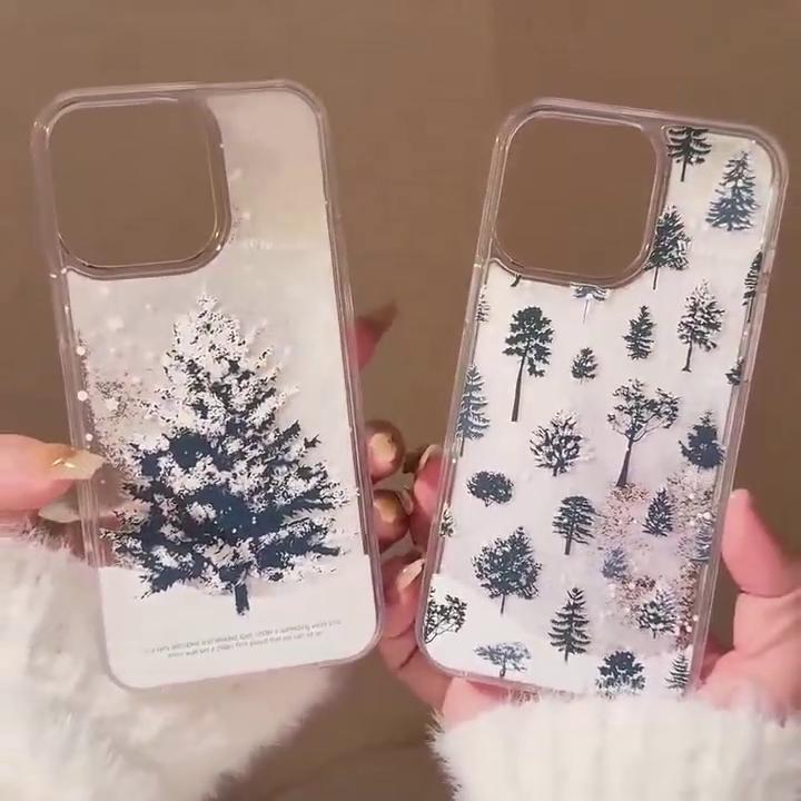 Snow Quicksand Christmas Tree Phone Case For iPhone 16 15 14 13 Pro Max Full Cover