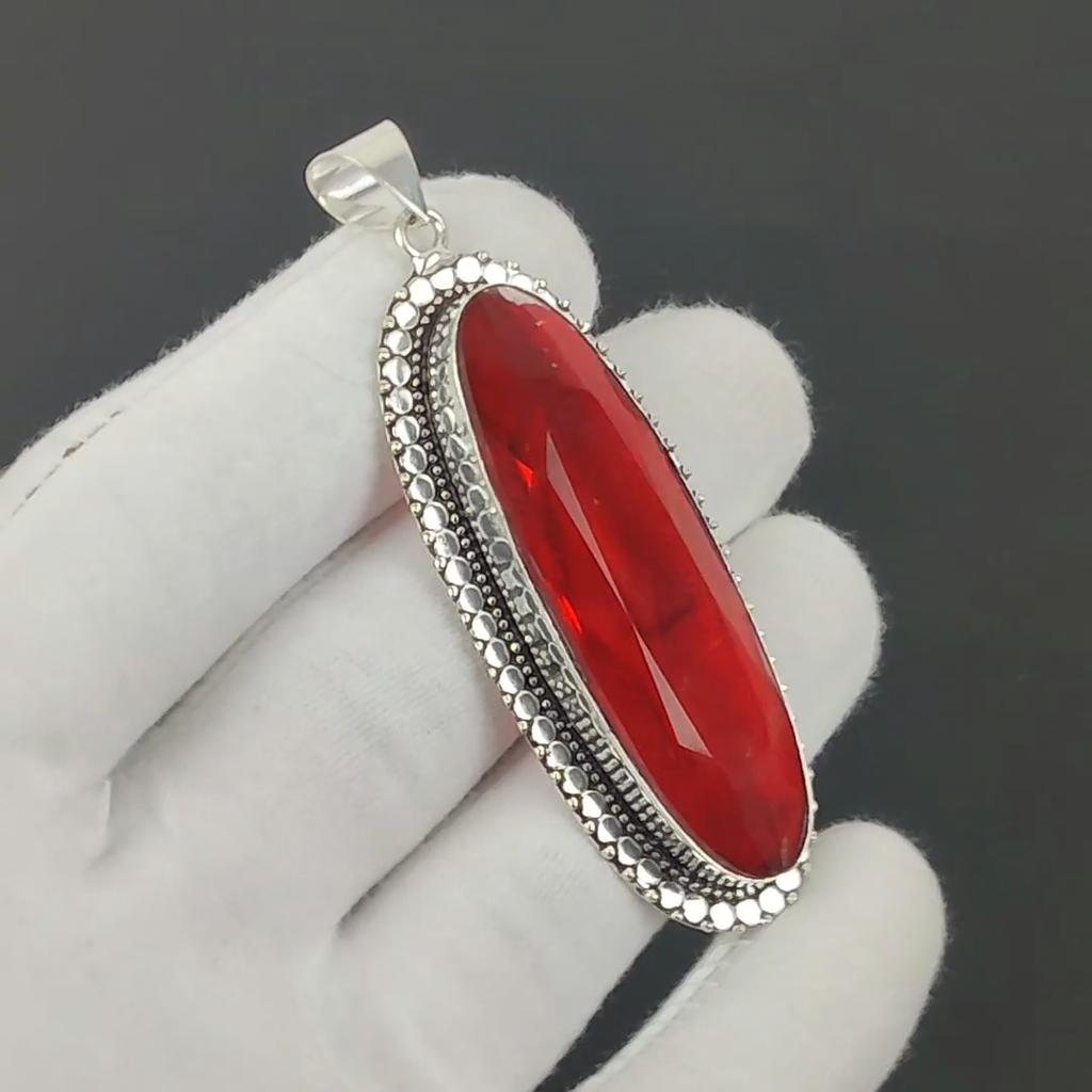 Roter Granat Anhänger, 925 Sterling Silber Anhänger, Handgefertigter Anhänger, Antiker Anhänger, Roter Granat Edelsteinanhänger, Geburtstagsgeschenk