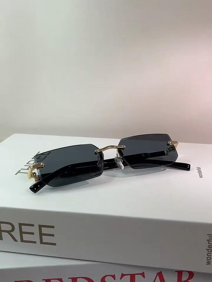 1 Stück Randlose Sonnenbrille Rechteckig Damen Herren Shades Klein Quadratisch Sonnenbrille Für Weiblich Männlich Strandurlaub Reise Brillen