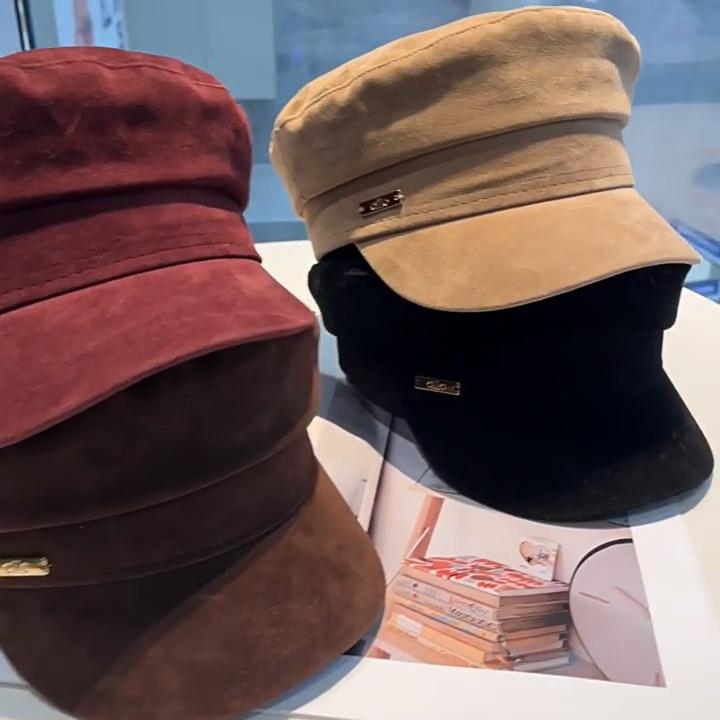Modern Velvet Beret Hat For Women With Sun Shade For Fall Winter Casual Style