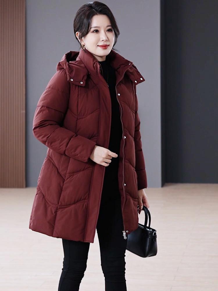 Middle Age Winter Long Coat Female Plus Size Parkas Hooded Elegant Thick Warm Woman Jackets