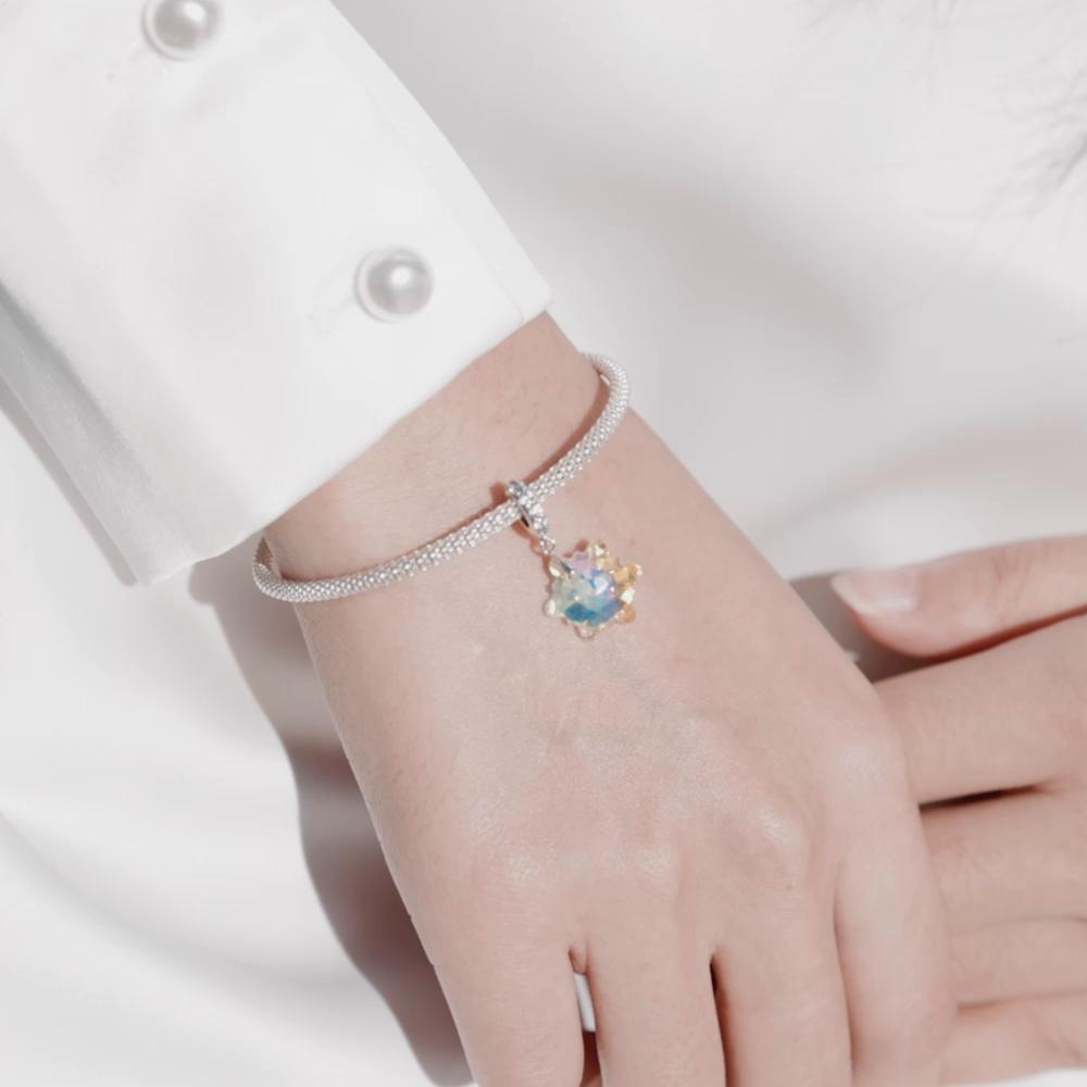 Bamoer 925 Sterling Silver Nádherné jiskřivé křišťálové korálky se sněhovou vločkou pro dámské jemné šperky