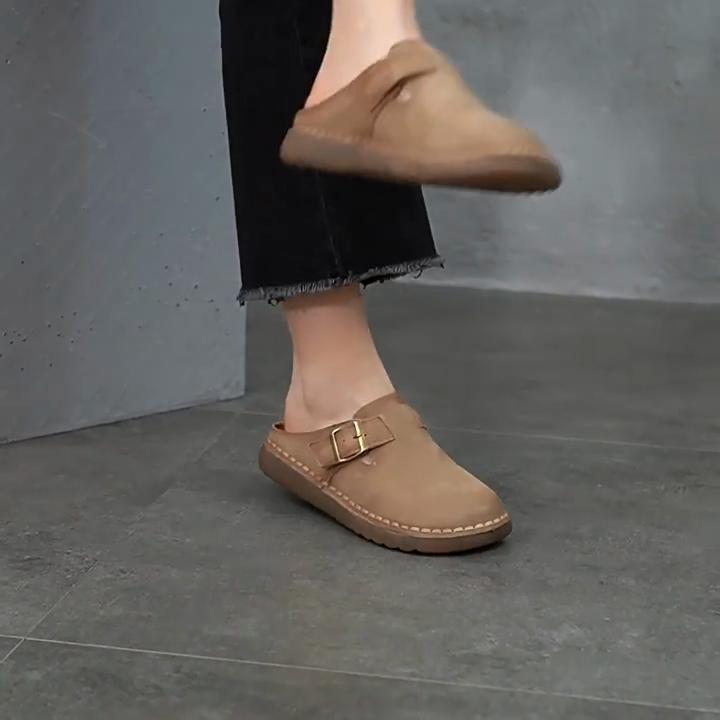 Johnature Retro Dámské venkovní pantofle z pravé kůže Všestranné pantofle z hovězí kůže s měkkou podrážkou