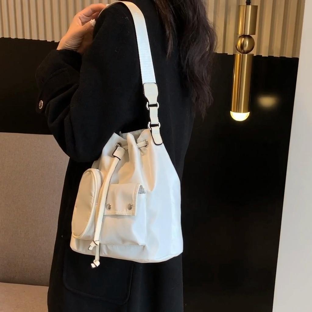 Drawstring Nylon Underarm Bag Portable Bucket Bag Large Capacity Shoulder Bag