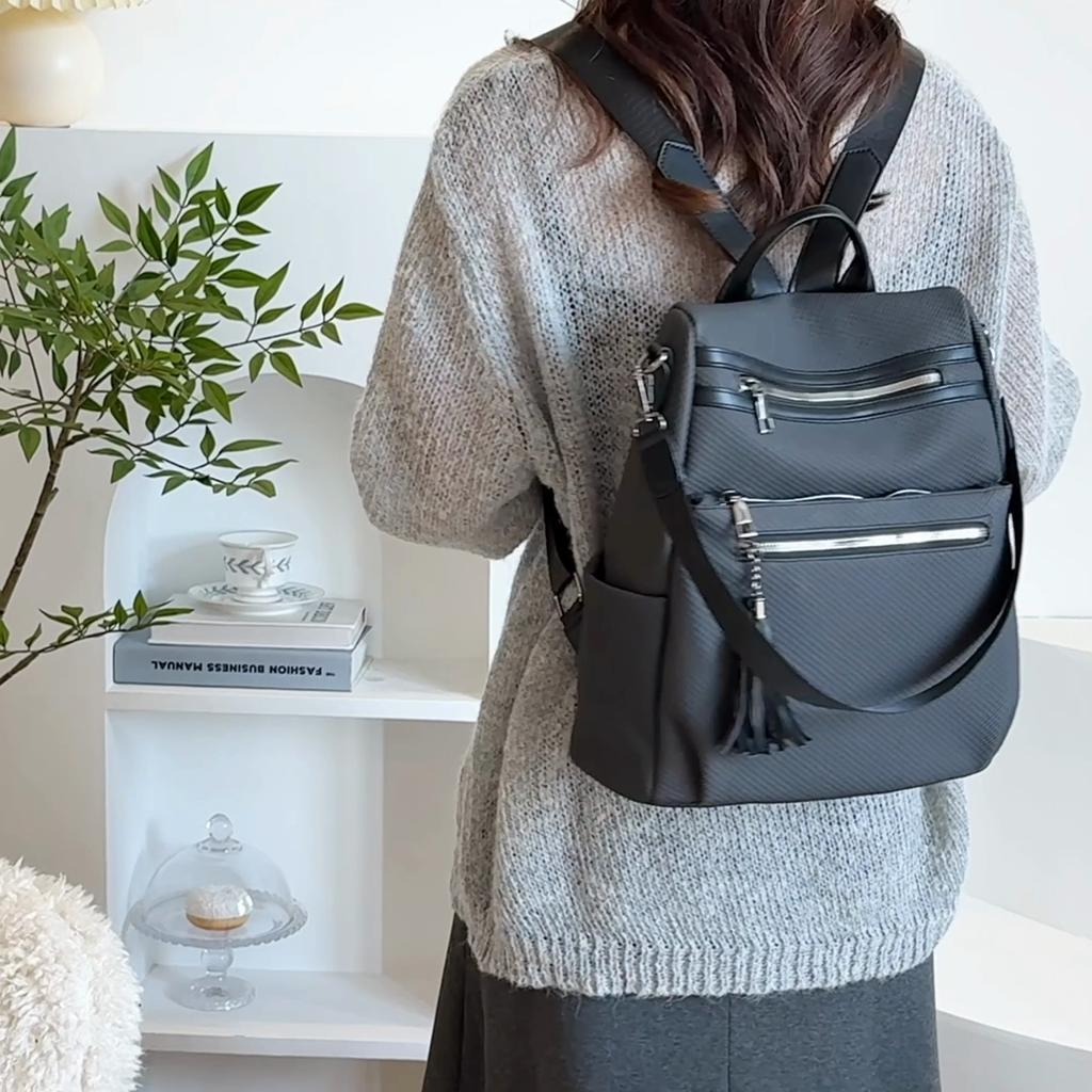 Women's Multi-Function Shoulder Bag Tassel Backpack