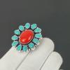 Turquoise, Red Coral Gemstone Ring, 925 Sterling Silver Ring, Gift For Her, Oval Stone ,Elegant Handmade Ring, Turquoise Flower Silver Ring Gift