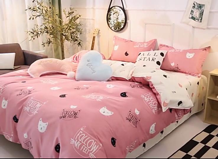 Set simplu din patru piese din bumbac aloe vera Set din trei piese cuvertură cearșaf de pat așternut uman