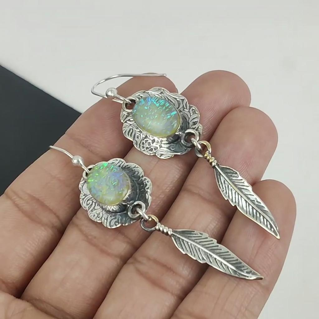 Australian Triplet Opal Gemstone Earrings, 925 Sterling Silver Earring, Handmade Boho Silver Jewelry Dangle Earrings, Mother's Day Gifts