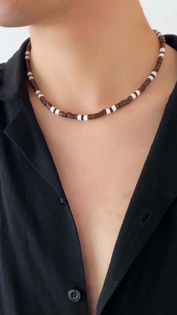Men Necklace Beaded Elegant Polymer Clay Wooden Beads Splicing Casual Bohemia Clavicle Necklace Fashion Jewelry