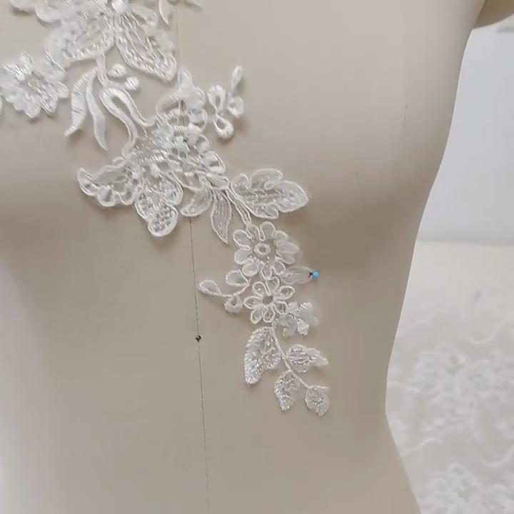 1 Pair Handmade Sewing Decoration Wedding Dress Patch DIY White Lace Collar Lace Fabric Patches