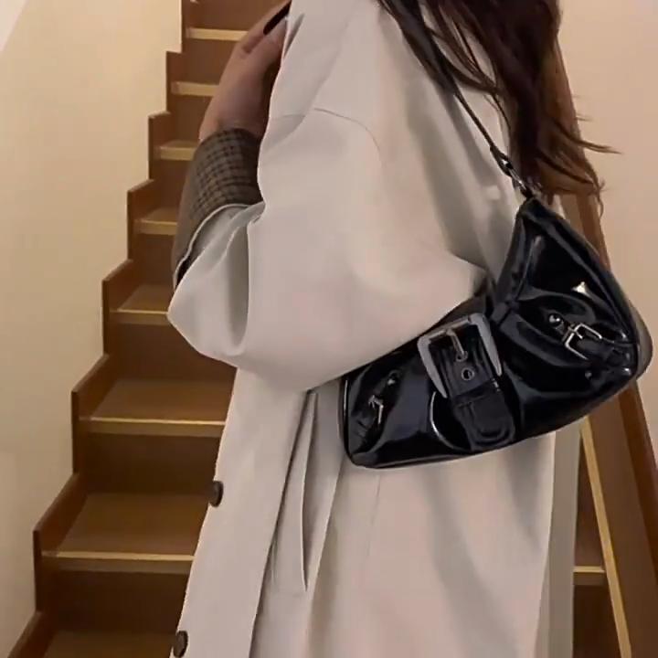 Yogodlns Vintage PU Leather Shoulder Bag for Women Y2K Spicy Girl Trend Maillard Style Underarm Bag High Quality Women Handbags