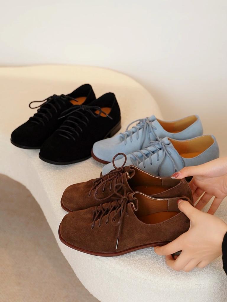 Stil ekte skinn lavhælte mote loafers Oxford-snøresko Vår og høst Brogues Mule