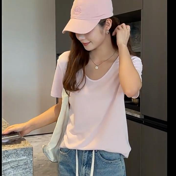 New Style Loose Right Shoulder Short Sleeve Women's Summer Plus Size T-shirt High-end Clothes